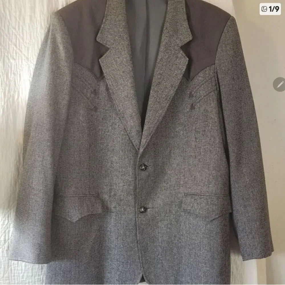 J49 PIONEER WEAR Vintage Western Style Gray Sport Coat with Dark Shoulder Panels